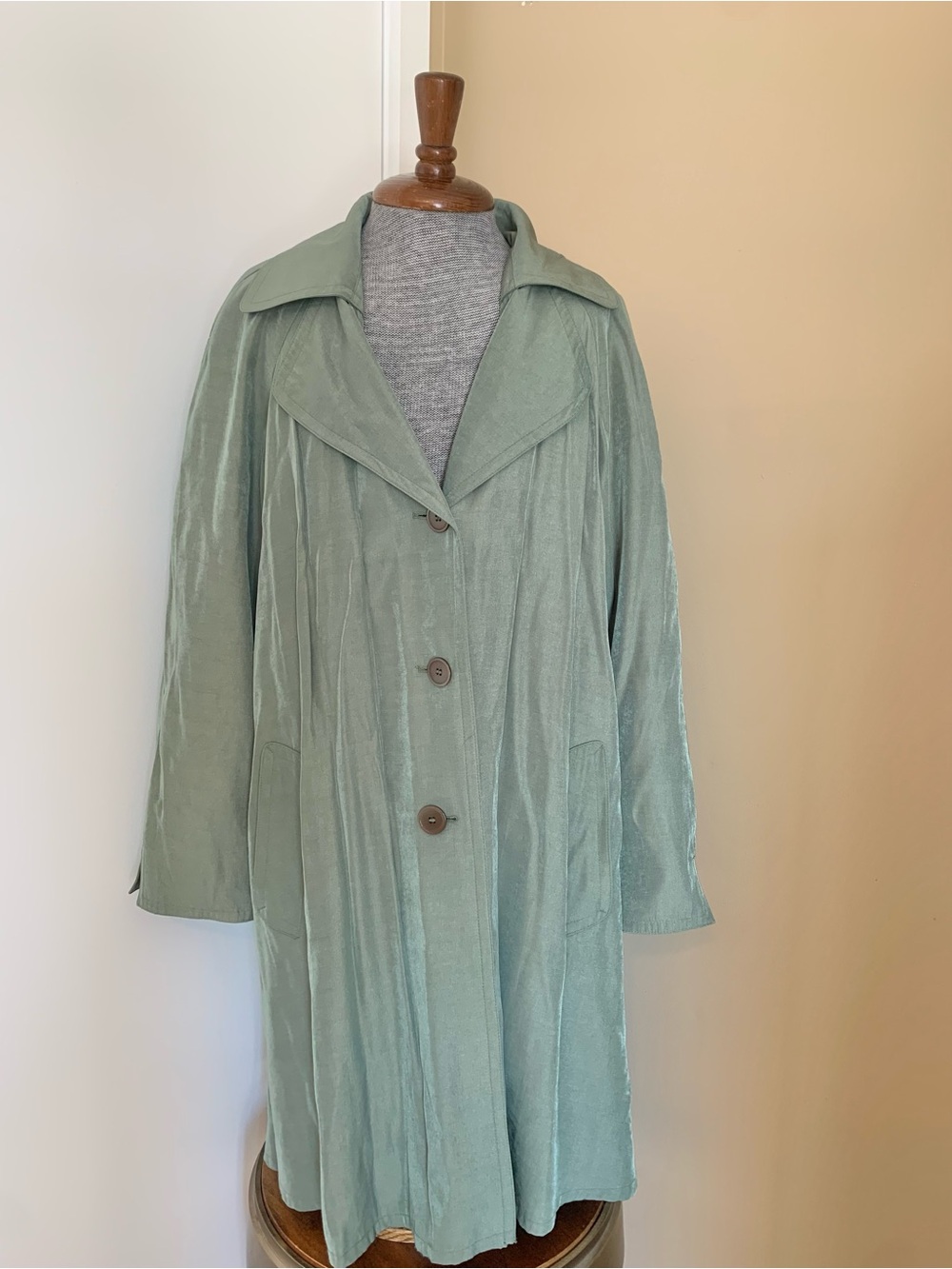 Vintage Gallery Sage Green Pleated Duster Trench Coat